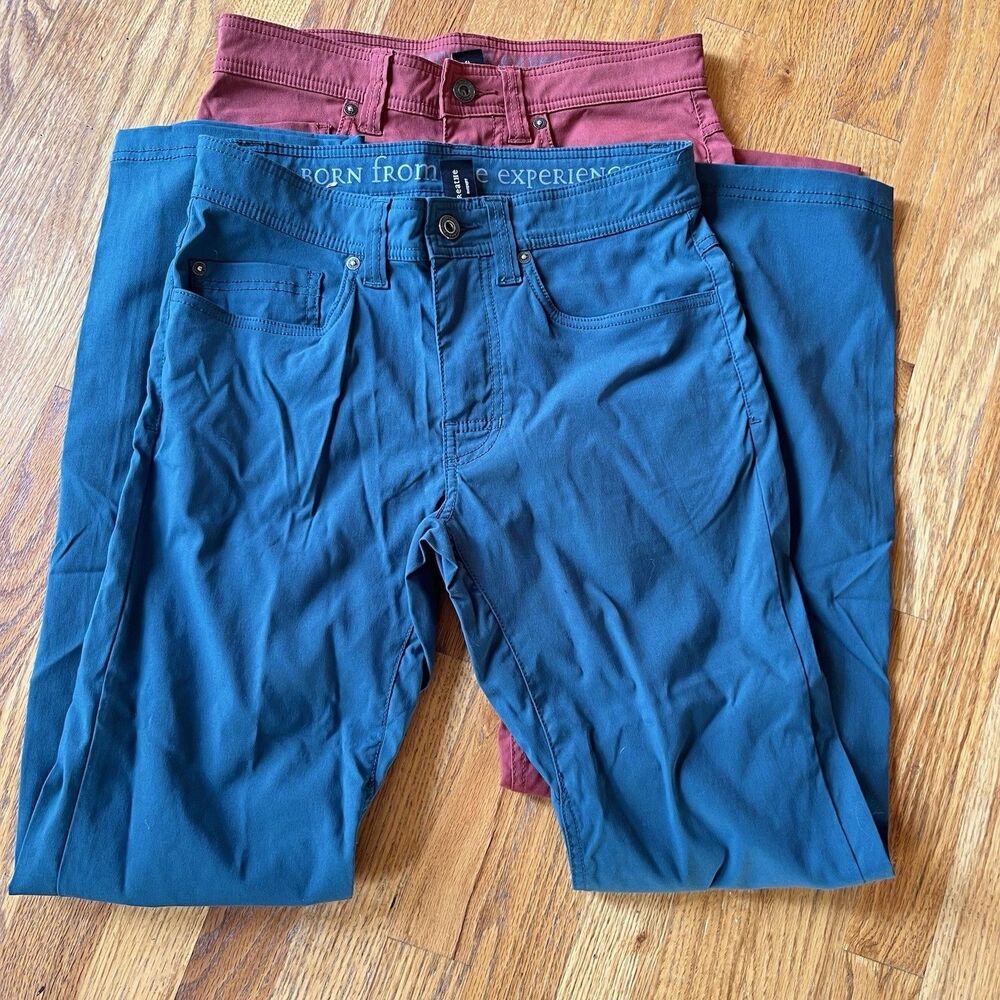 prAna Pants Mens 28x32 Rust/Teal Slim Fit Stretch Hiking Performance Lot Of 2